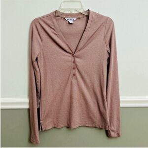 Women’s Athleta Uptempo Pink Mauve Ribbed Henley Long Sleeve Top Size Small